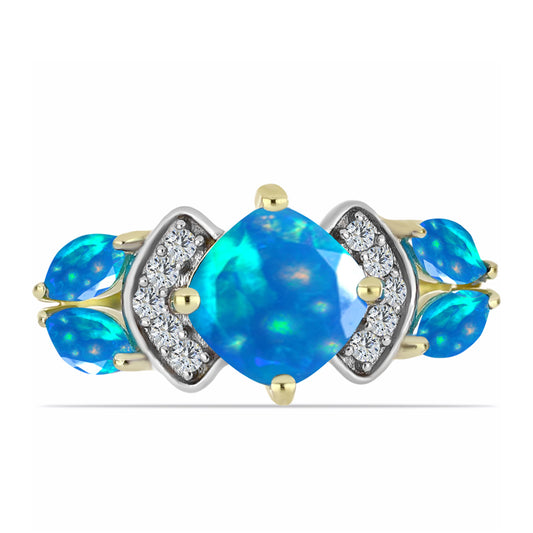 Pozlátený Strieborný Prsteň s Etiópskym Paradise Opálom a Bielym Topásom