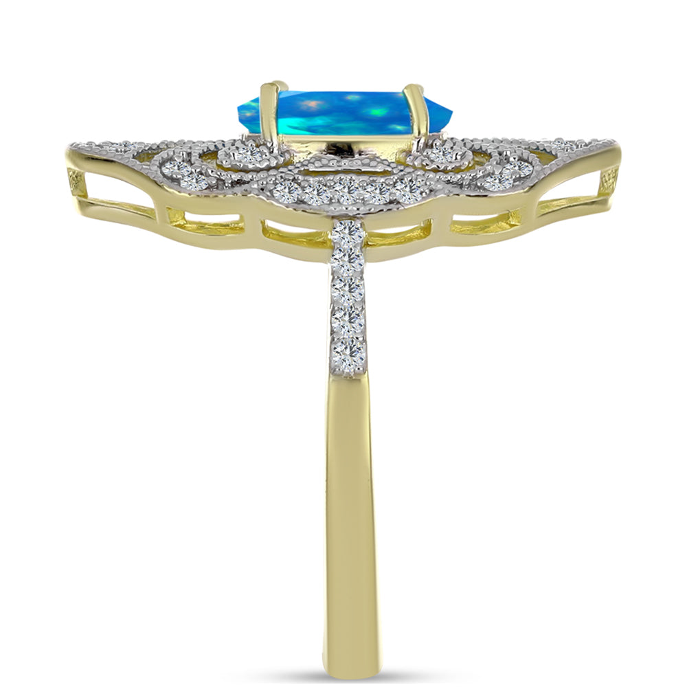 Pozlátený Strieborný Prsteň s Etiópskym Paradise Opálom a Bielym Topásom