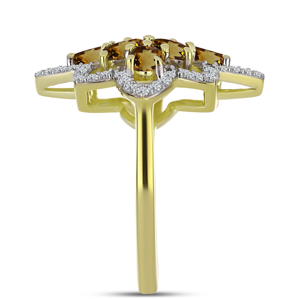 Pozlátený Strieborný Prsteň s Koňakovým Kremeňom a Bielym Topásom