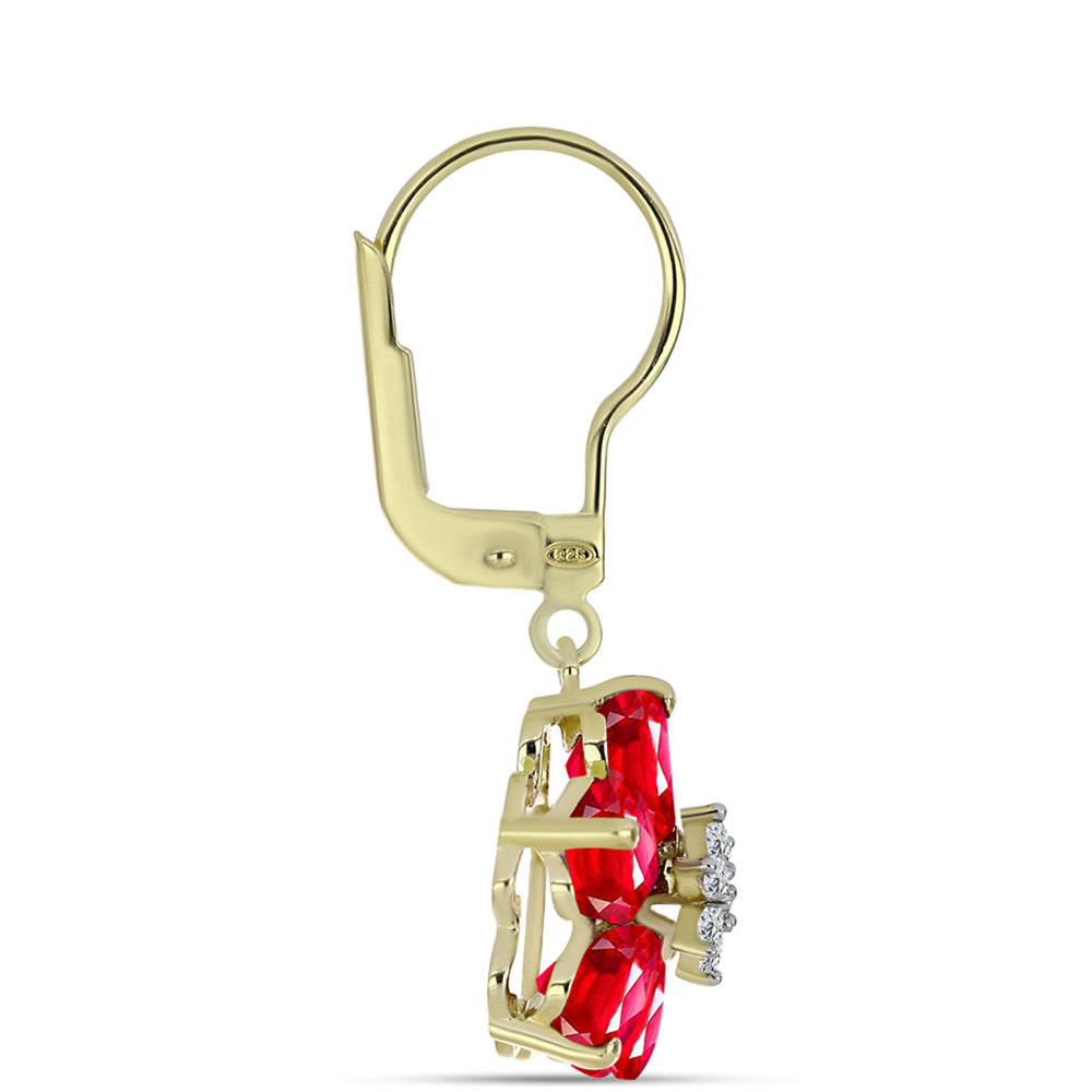 Pozlátené Strieborné Náušnice s Červeným Achátom a Bielym Topásom