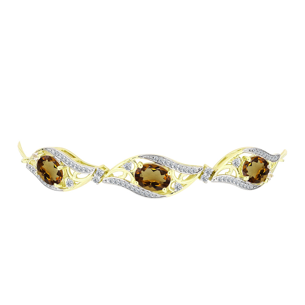 Pozlátený Strieborný Náramok s Koňakovým Kremeňom a Bielym Topásom