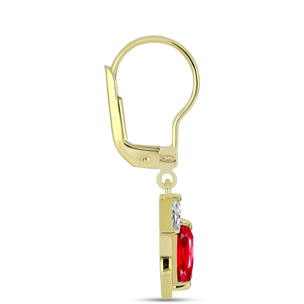 Pozlátené Strieborné Náušnice s Červeným Achátom a Bielym Topásom