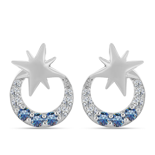 Strieborné Náušnice s S Oceánovo Modrým Moissanitom a Bielym Topásom