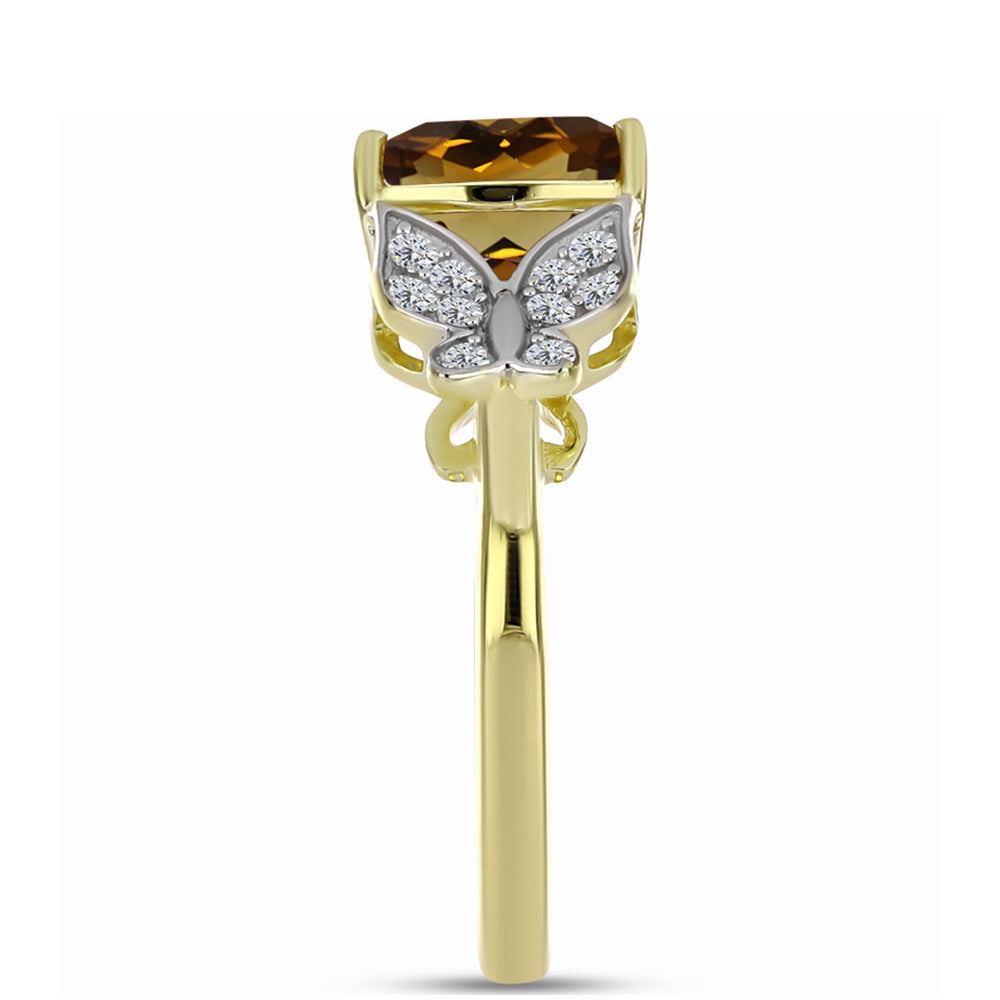 Pozlátený Strieborný Prsteň s Koňakovým Kremeňom a Bielym Topásom