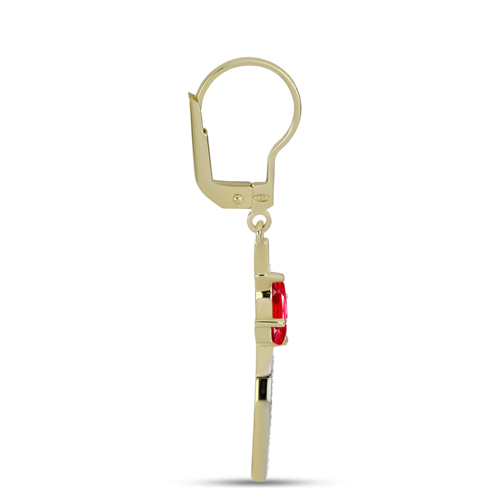 Pozlátené Strieborné Náušnice s Červeným Achátom a Bielym Topásom