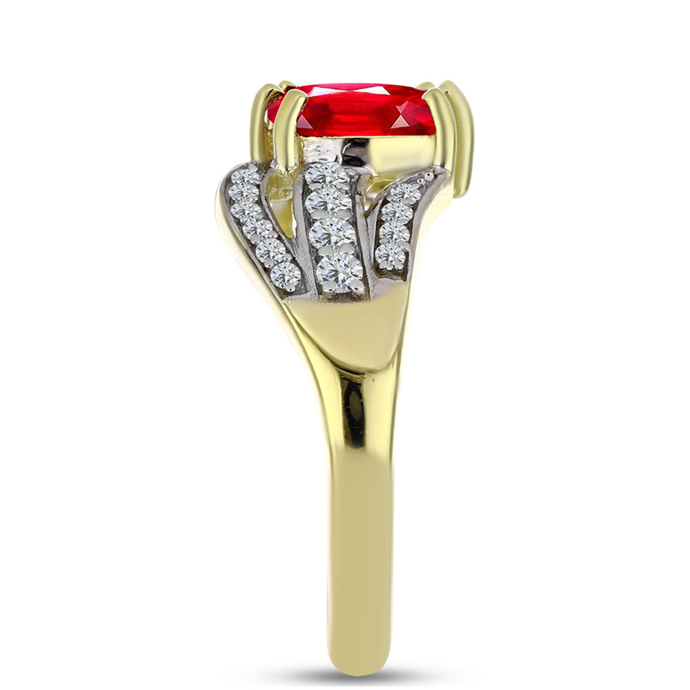 Pozlátený Strieborný Prsteň s Červeným Achátom a Bielym Topásom