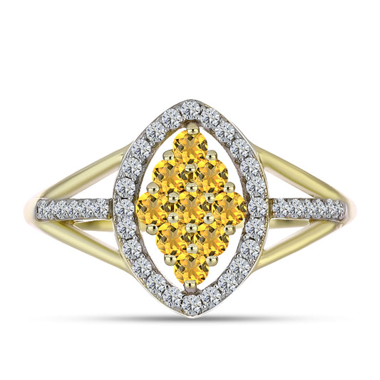 Pozlátený Strieborný Prsteň s Koňakovým Kremeňom a Bielym Topásom