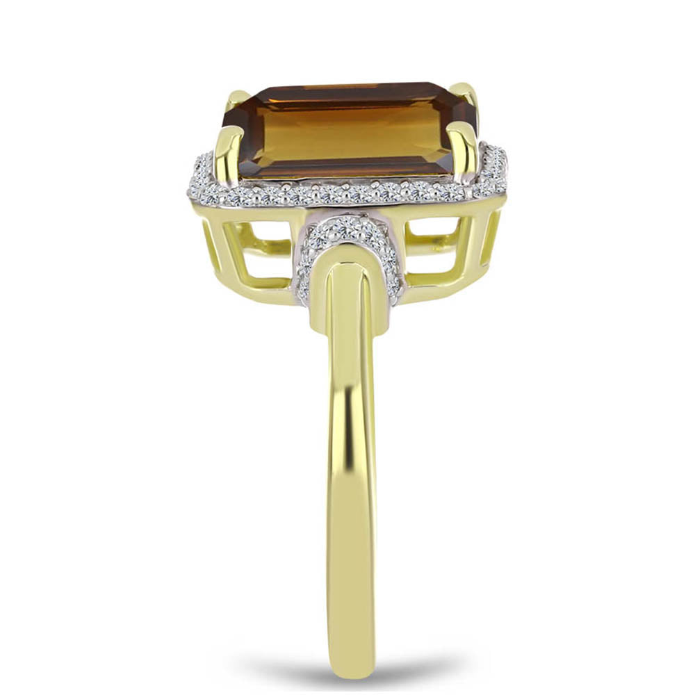 Pozlátený Strieborný Prsteň s Koňakovým Kremeňom a Bielym Topásom