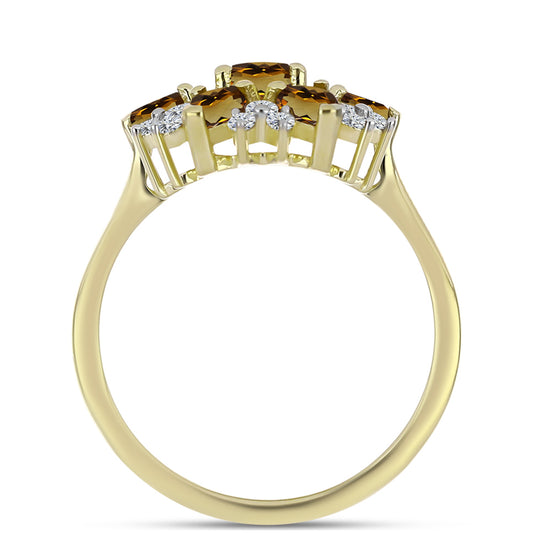 Pozlátený Strieborný Prsteň s Koňakovým Kremeňom a Bielym Topásom