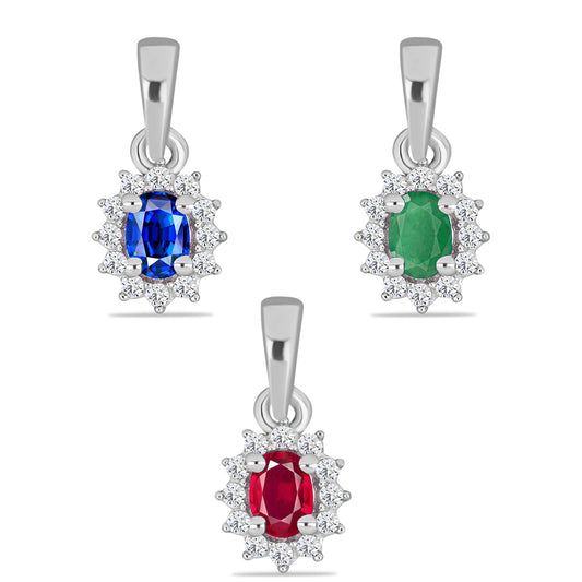 Strieborné Sada s Madagaskarským Rubínom a Brazílskym Smaragdom ( Prívesok )