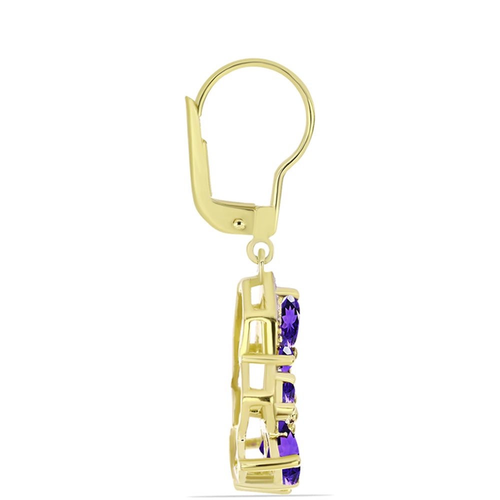 Pozlátené Strieborné Náušnice s Marockým Ametystom a Bielym Topásom