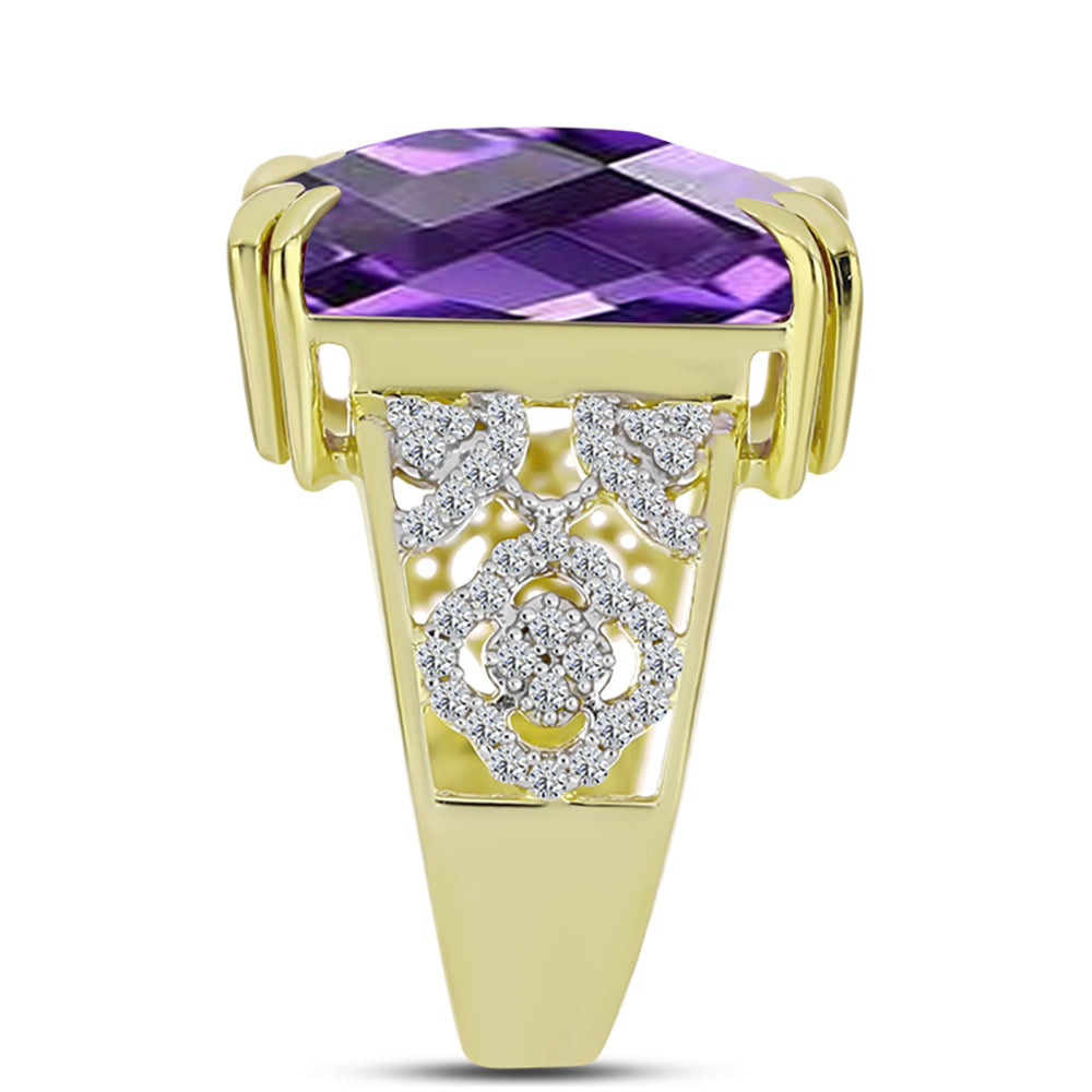 Pozlátený Strieborný Prsteň s Marockým Ametystom a Bielym Topásom