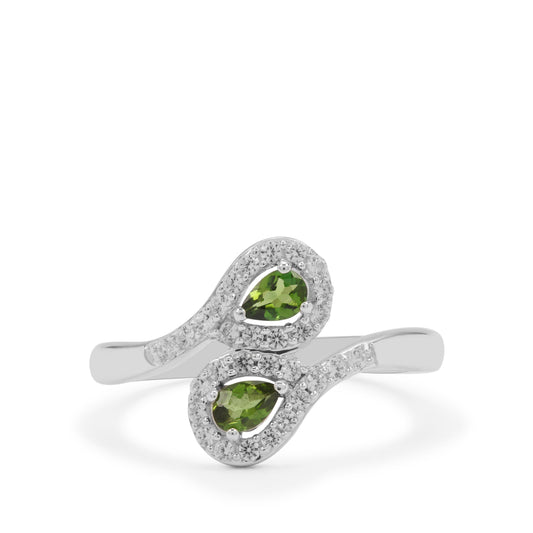 Strieborný Prsteň s Chrom Turmalínom a Bielym Zirkónom