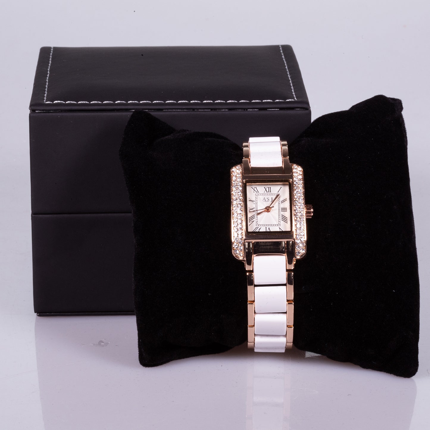 Hodinky z Ušľachtilej Ocele s Bielym Ciferníkom, Bielym Keramickým Remienkom a Zirkónom