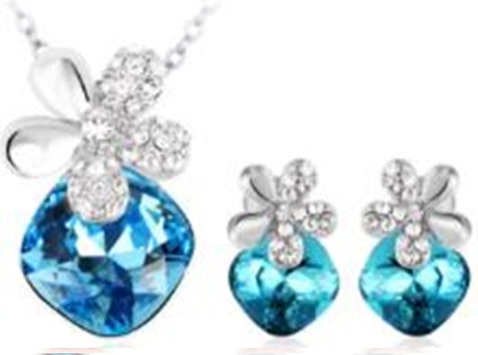 Pozlátené Zliatinové Sada s Modrým Emporia® Krištáľom ( Náušnice+Prívesok )