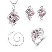 Pozlátené Zliatinové Sada s Červeným Emporia® Krištáľom ( Náhrdelník+Náušnice+Náramok+Prsteň )