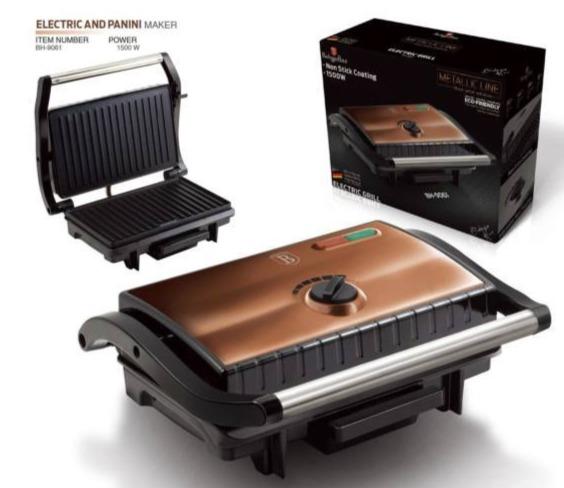 Berlinger Haus Elektrický Gril a Sendvičovač s nepriľnavou vrstvou, Rosegold