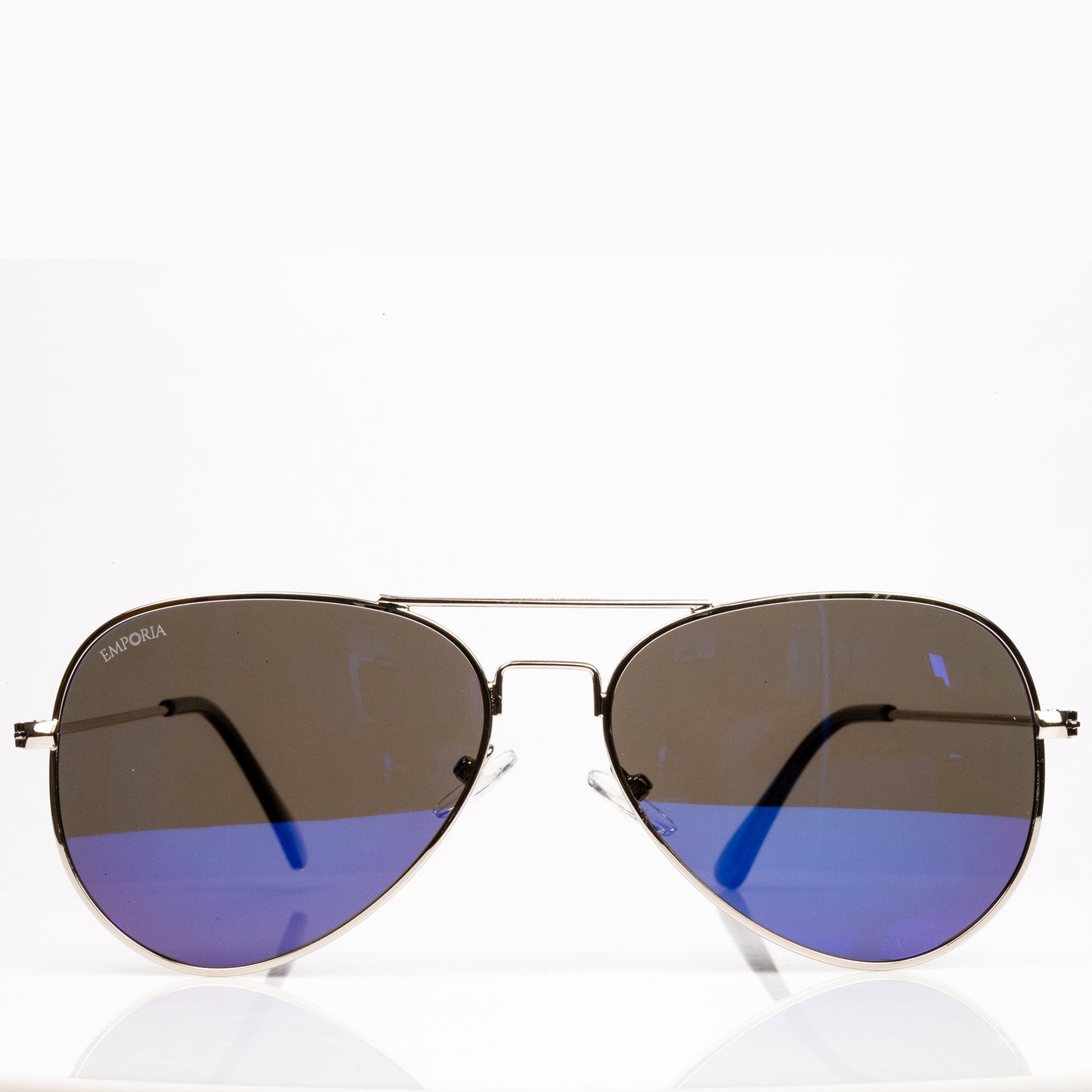 Emporia Italy - séria Aviator "LAGÚNA", polarizované slnečné okuliare s pevným puzdrom a čistiacou handričkou, modrofialové šošovky, obrúčky striebornej farby