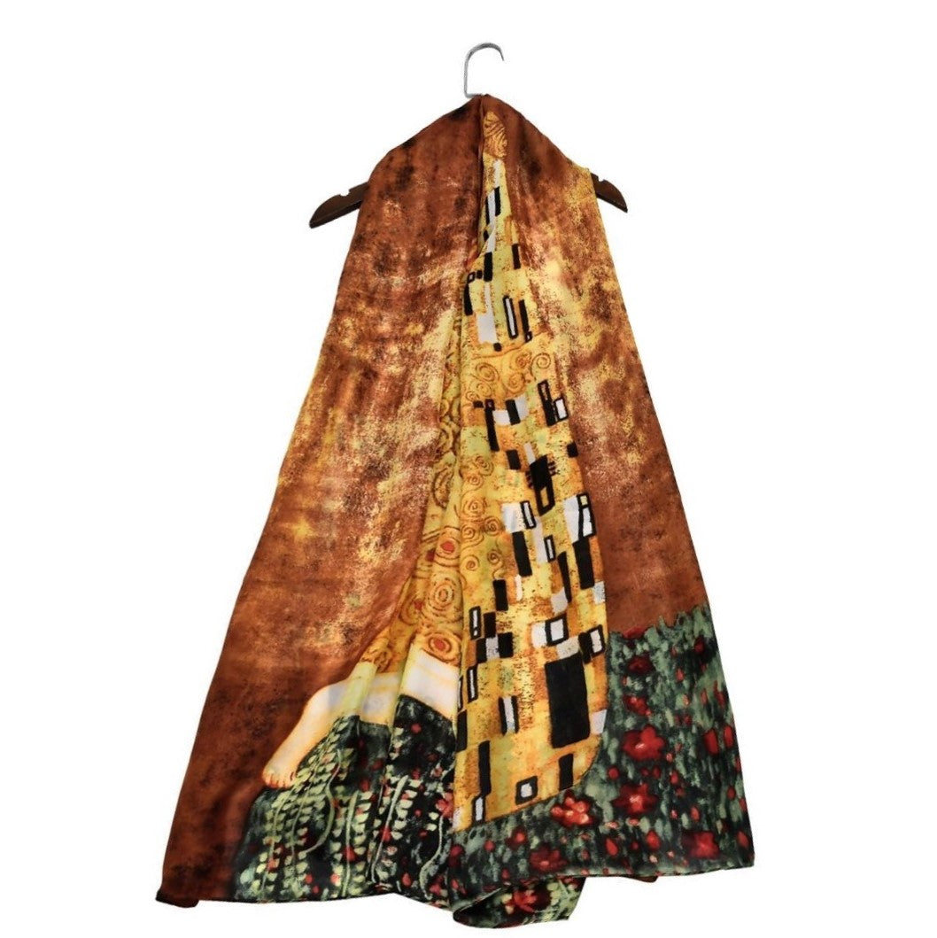100% Hodvábny Šál, 90 cm x 180 cm, Klimt Bozk