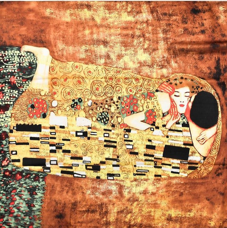 100% Hodvábny Šál, 90 cm x 180 cm, Klimt Bozk