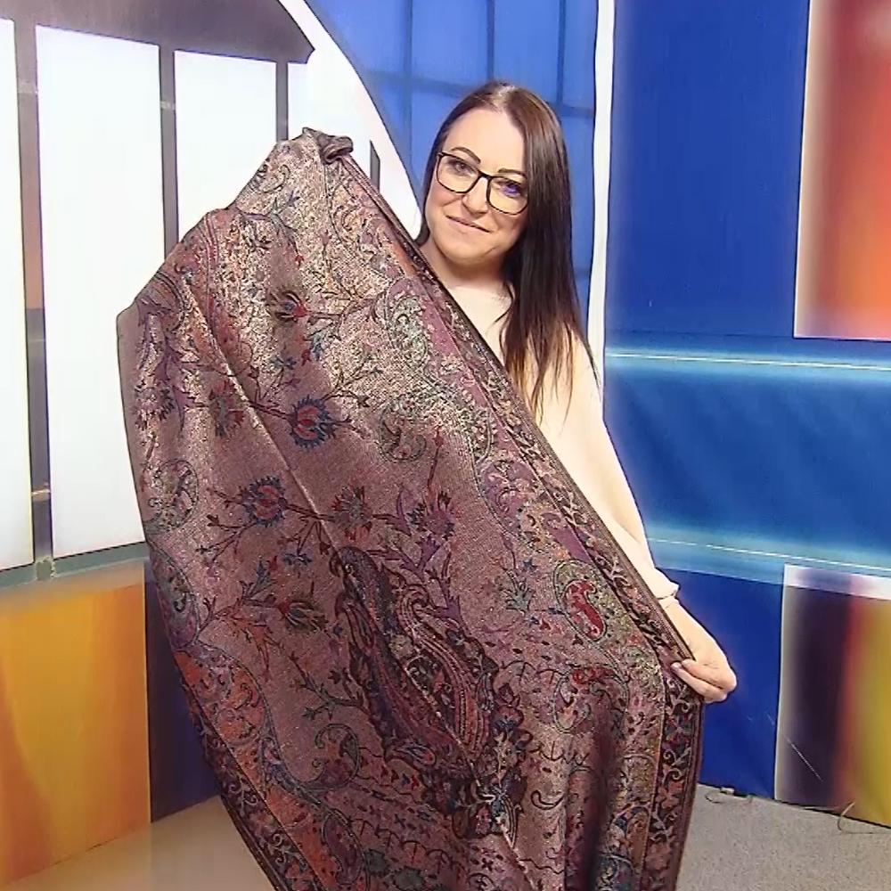 Šál-šatka zo 100% Pravého Pashmina Kašmíru, 70 cm x 180 cm, Čierna s farebným vzorom