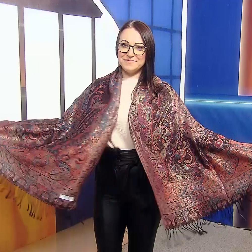 Šál-šatka zo 100% Pravého Pashmina Kašmíru, 70 cm x 180 cm, Čierna s farebným vzorom
