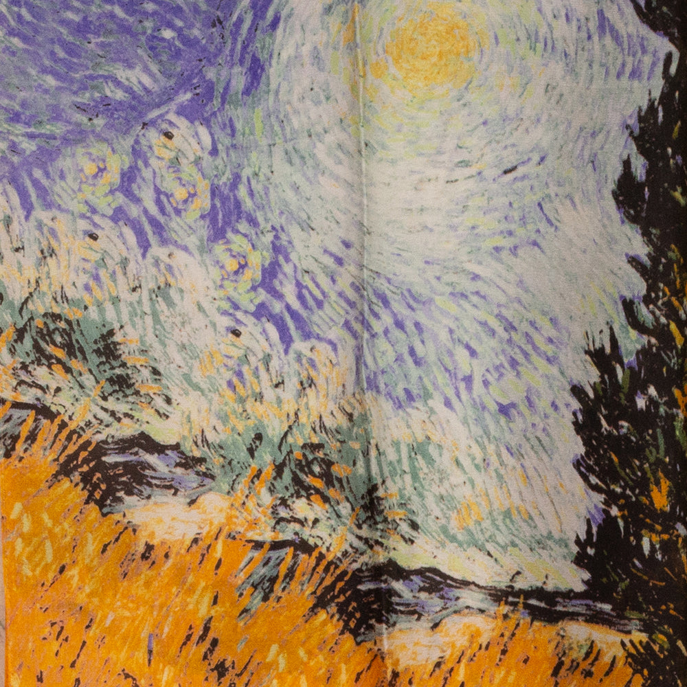 100% Hodvábny Šál, 90 cm x 180 cm, Van Gogh Cyprus a Hviezda