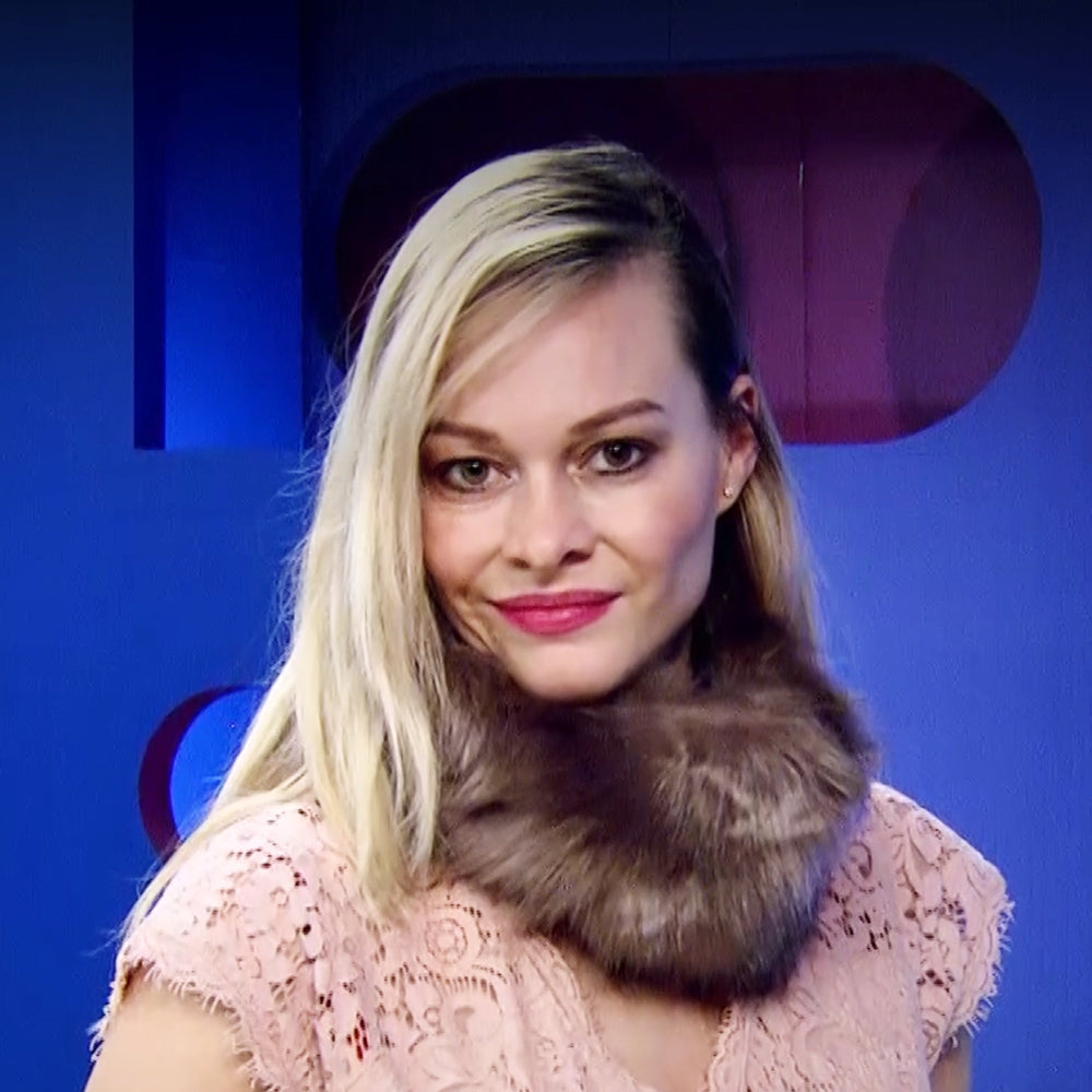 Dvojfarebný Šál z umelej Kožušiny, 22cm x 40 cm, Hnedý