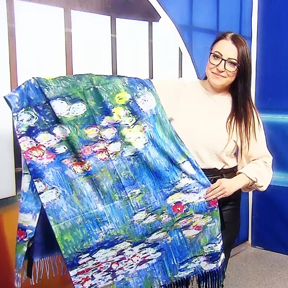 Vlnený šál-šatka, 70 cm x 180 cm, Monet-Water Lilies Painting