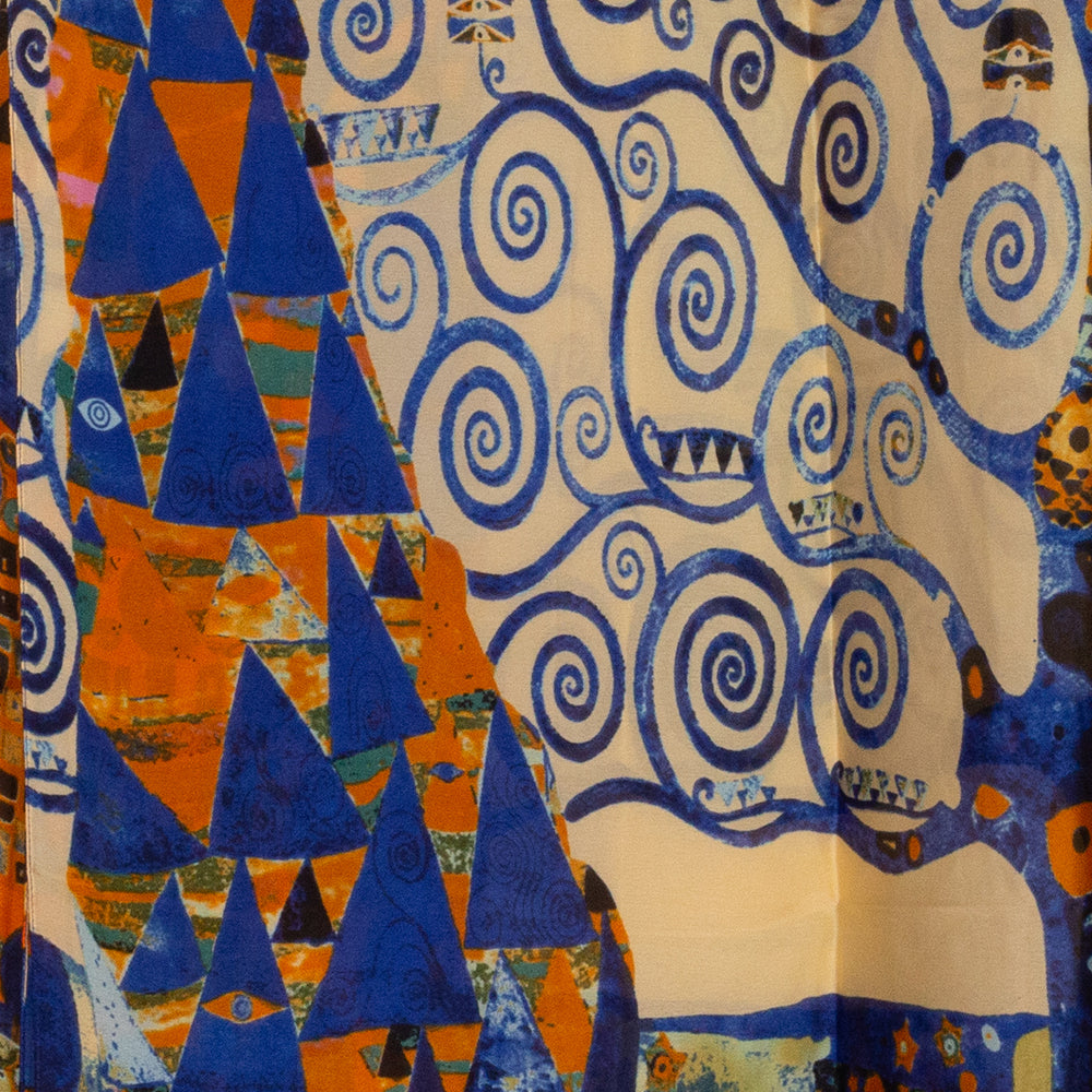 100% Hodvábny Šál, 90 cm x 180 cm, Klimtov Impresionistický Strom Života