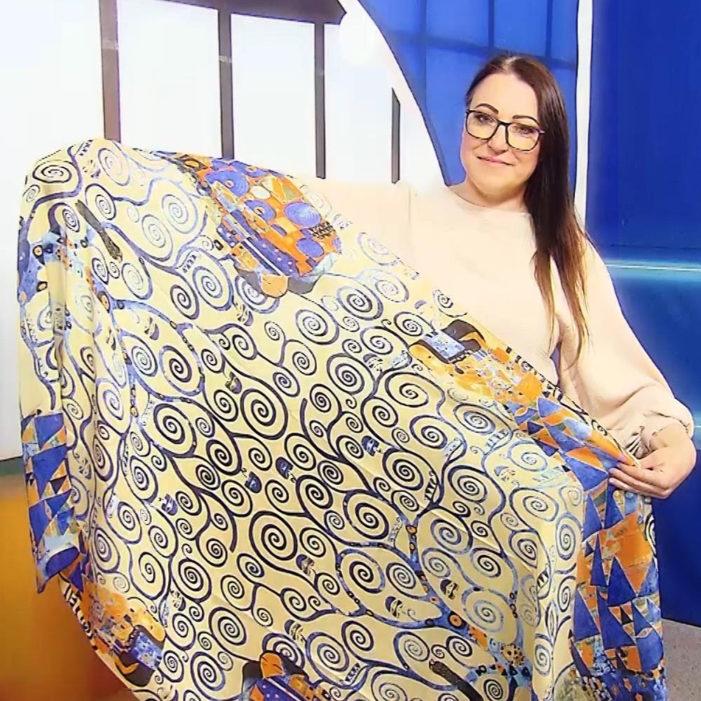 100% Hodvábny Šál, 90 cm x 180 cm, Klimtov Impresionistický Strom Života