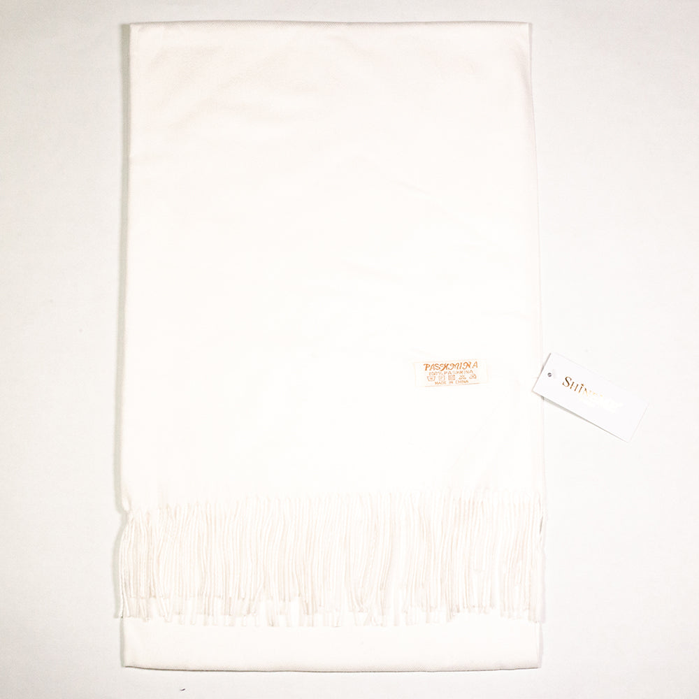 Šál zo 100% Pashmina Kašmíru, 70 cm x 170 cm, Super mäkký, Čisto Biely