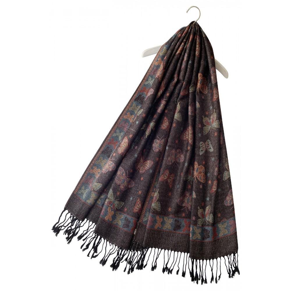 Šál-šatka zo 100% Pravého Pashmina Kašmíru, 70 cm x 180 cm, Motýlí vzor - KlenotTV.sk
