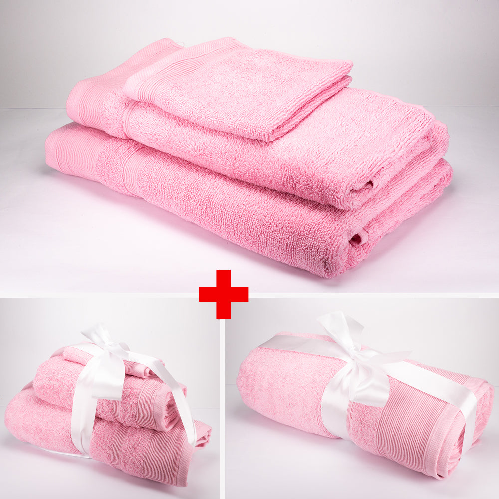 3+3+1 Darčeková Sada Nadrozmerných Uterákov zo 100% Mikrobavlny, 500 GSM, Pastelovo Ružová