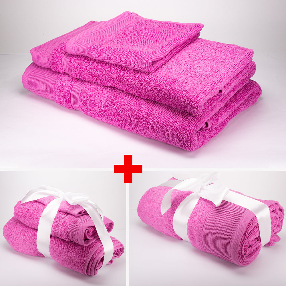 3+3+1 Darčeková Sada Nadrozmerných Uterákov zo 100% Mikrobavlny, 500 GSM, Fuchsiovo Ružová