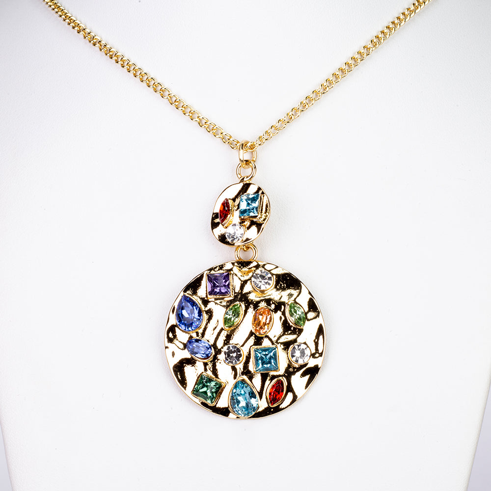 Pozlátené Zliatinové Sada s Červeným Emporia® Krištáľom a Modrým Emporia® Krištáľom ( Náhrdelník+Náušnice+Prívesok )