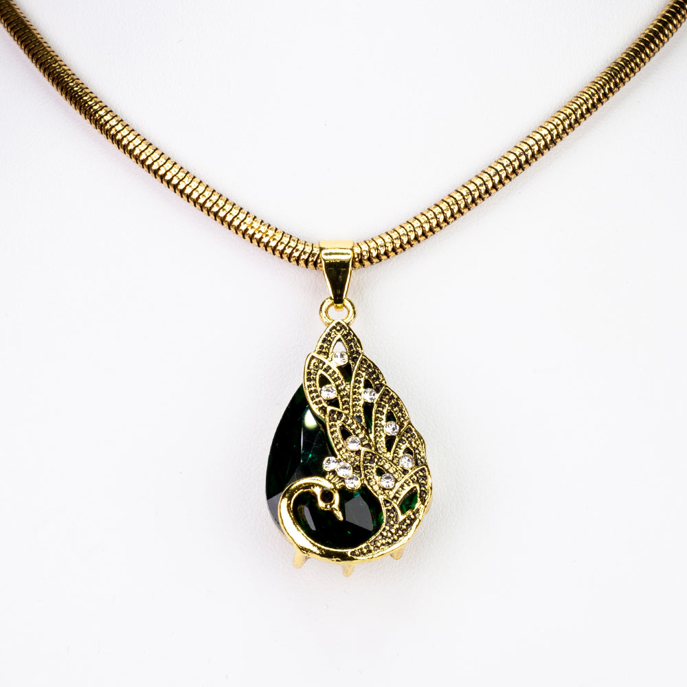 Pozlátené Zliatinové Sada s so Zeleným Emporia® Krištáľom a Bielym Emporia® Krištáľom ( Náhrdelník+Náušnice+Prívesok )