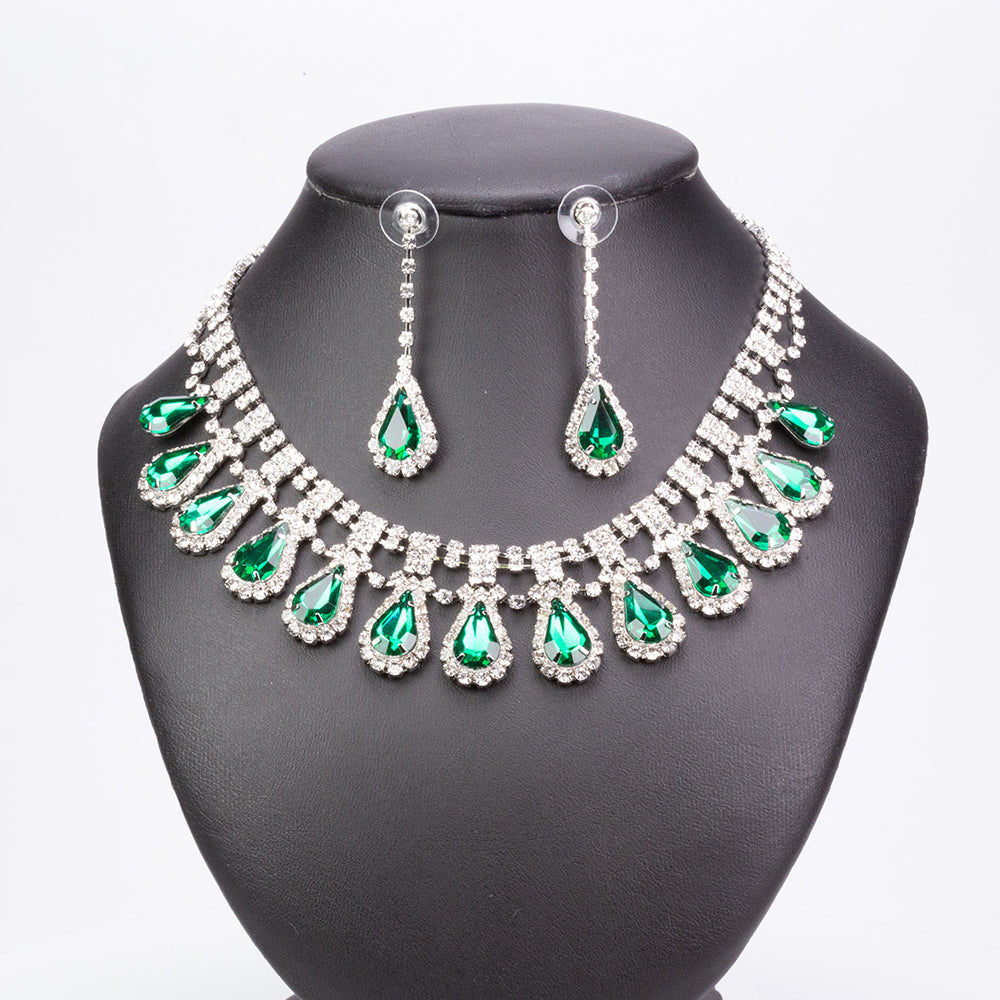 Bielym Zlatom Pozlátené Zliatinové Sada s so Zeleným Emporia® Krištáľom ( Náhrdelník+Náušnice )