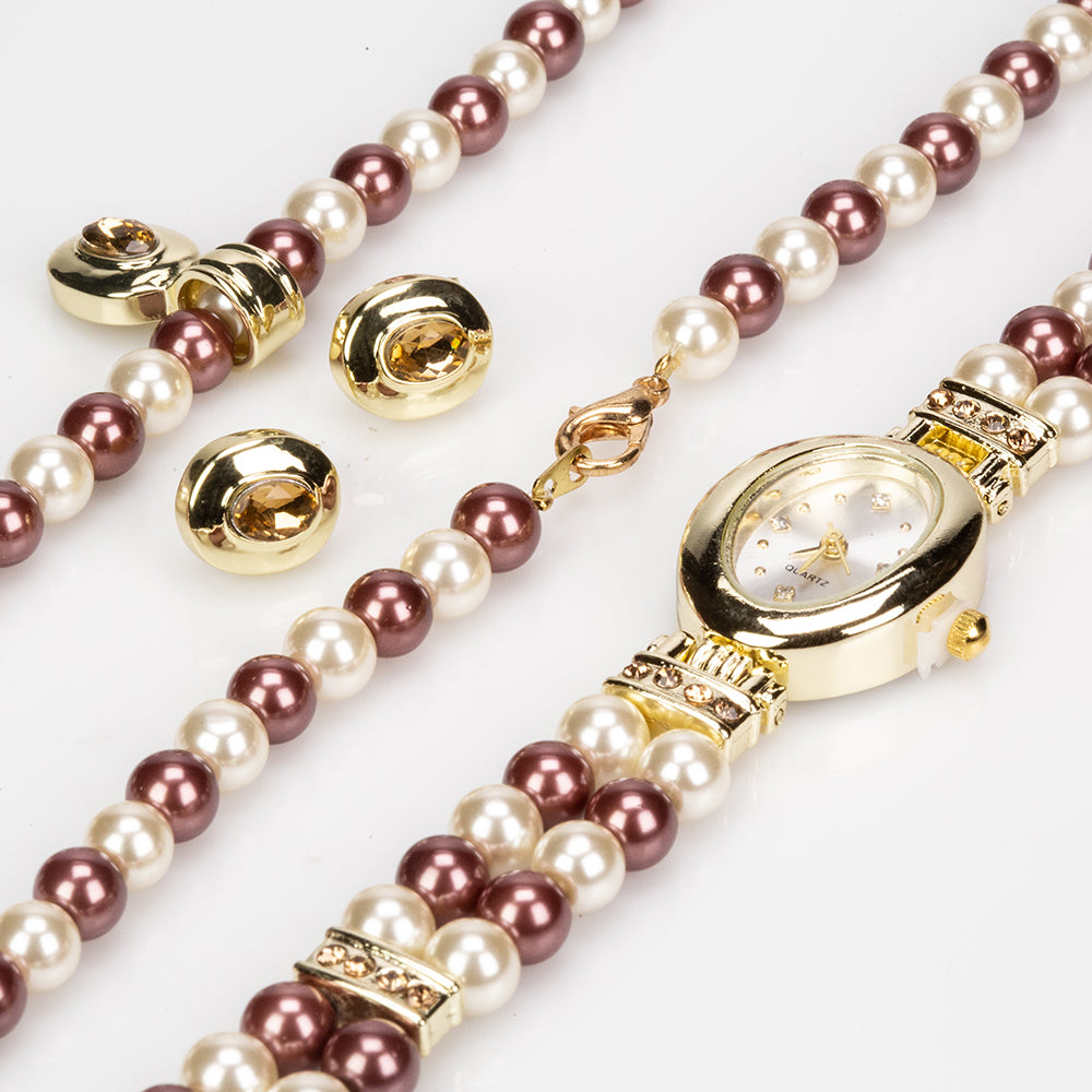 Pozlátené Zliatinové Sada s Perlou ( Náhrdelník+Náušnice+Prívesok )