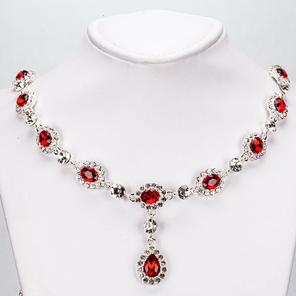 Bielym Zlatom Pozlátené Zliatinové Sada s Červeným Emporia® Krištáľom a Bielym Emporia® Krištáľom ( Náhrdelník+Náušnice )