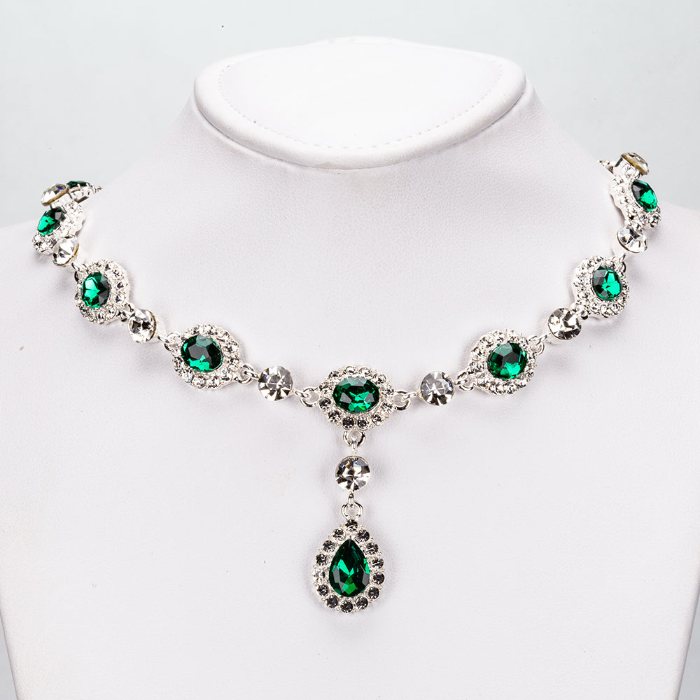 Bielym Zlatom Pozlátené Zliatinové Sada s so Zeleným Emporia® Krištáľom a Bielym Emporia® Krištáľom ( Náhrdelník+Náušnice )