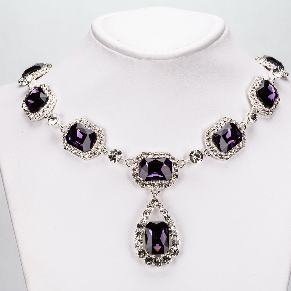 Bielym Zlatom Pozlátené Zliatinové Sada s Fialovým Emporia® Krištáľom a Bielym Emporia® Krištáľom ( Náhrdelník+Náušnice )