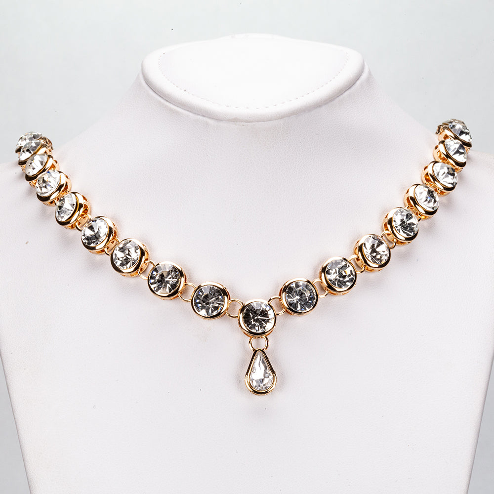 Pozlátené Zliatinové Sada s Bielym Emporia® Krištáľom ( Náhrdelník+Náušnice )