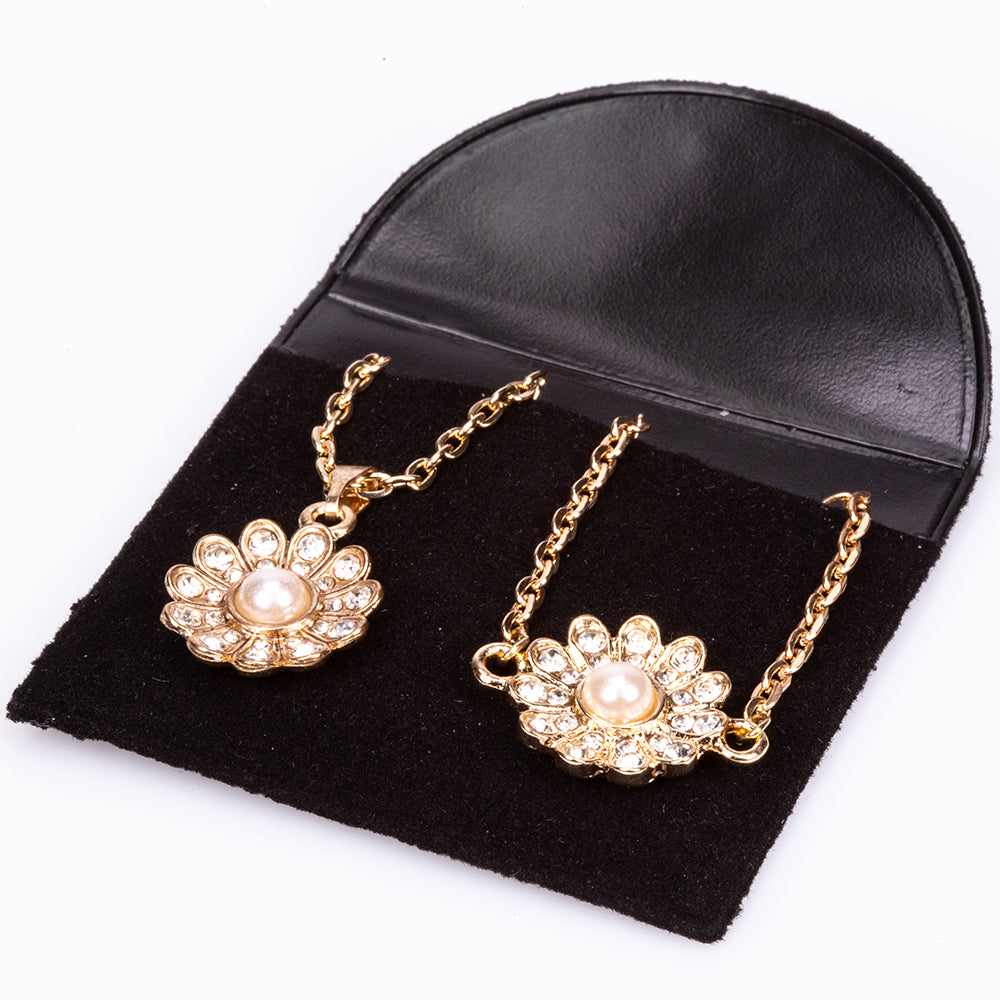 Pozlátené Zliatinové Sada s Perlou a Bielym Emporia® Krištáľom ( Náhrdelník+Náramok )