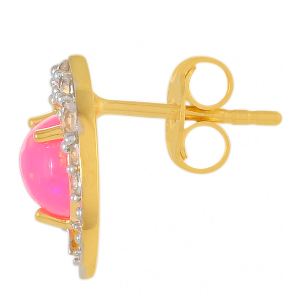 Pozlátené Strieborné Náušnice s Etiópskym Neonovoružovým Opálom a Bielym Topásom