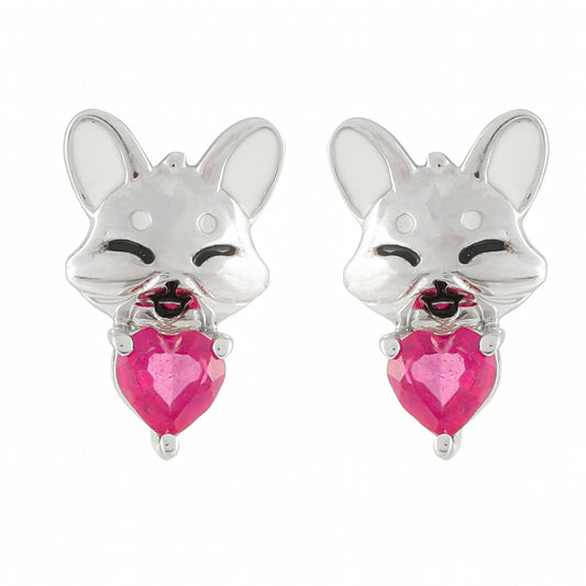 Strieborné Náušnice s Thajským Rubínom