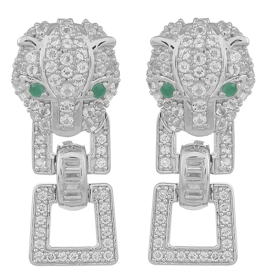 Strieborné Náušnice s Brazílskym Smaragdom a Bielym Topásom