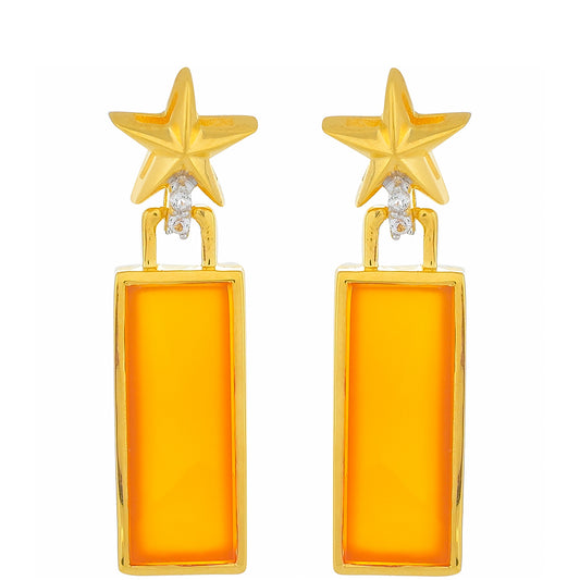 Pozlátené Strieborné Náušnice s Karneolom a Bielym Topásom