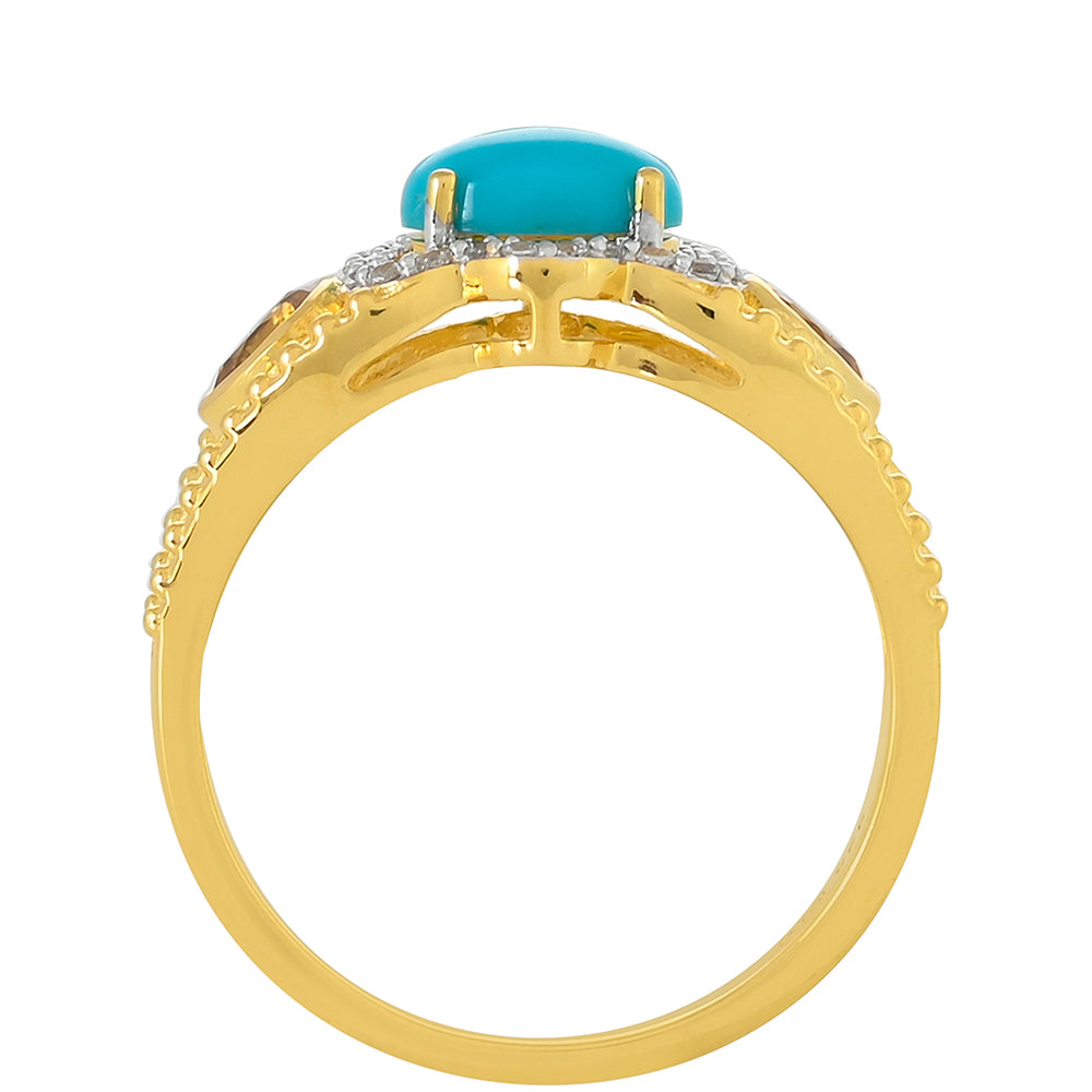 Pozlátený Strieborný Prsteň s so Sleeping Beauty Tyrkysom a Citrínom