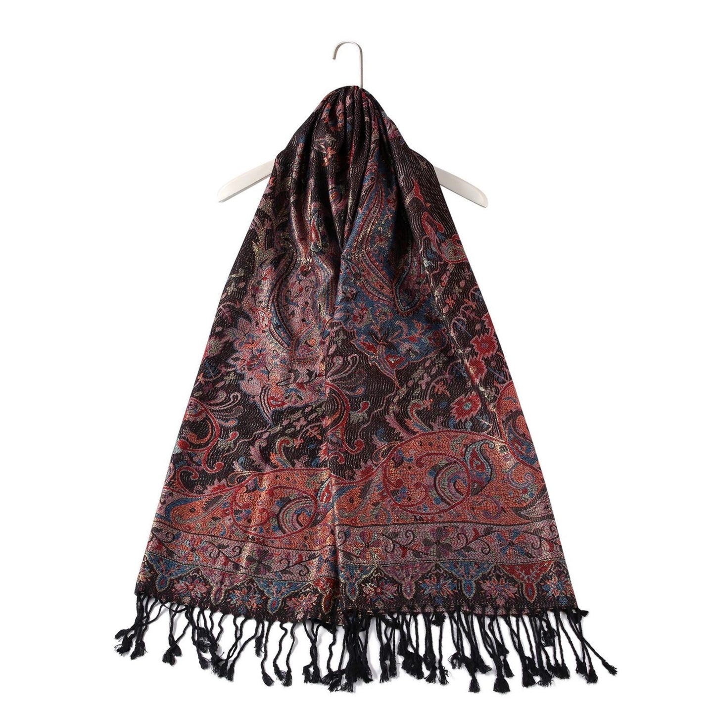 Šál-šatka zo 100% Pravého Pashmina Kašmíru, 70 cm x 180 cm, Čierna s farebným vzorom